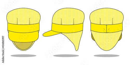 Yellow Industry Peak Cap With Hair Net Template Vector On White Background.Front, Side And Back View.