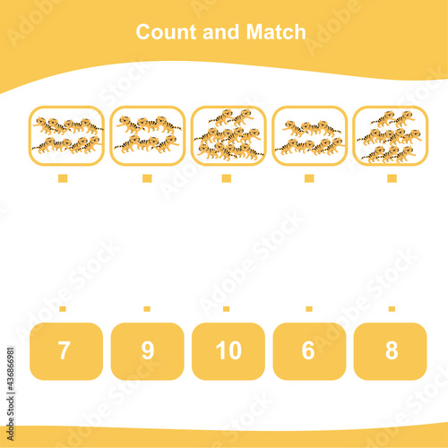Counting and matching game for Preschool Children. This worksheet is suitable for educating early age children on how to count well. Educational printable math worksheet.