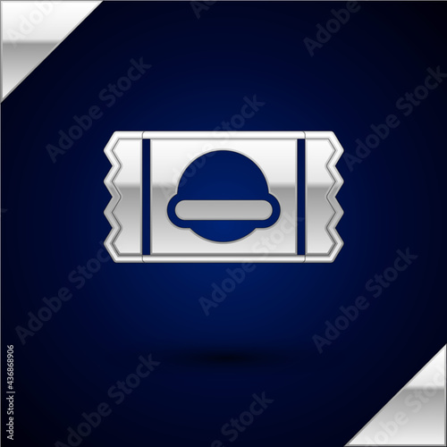 Silver Sports nutrition bodybuilding proteine power drink and food icon isolated on dark blue background. Vector