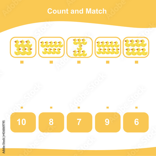 Counting and matching game for Preschool Children. This worksheet is suitable for educating early age children on how to count well. Educational printable math worksheet.