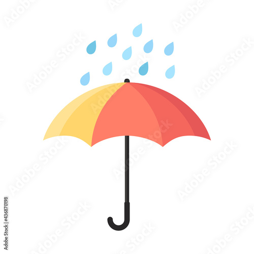 Umbrella and raindrops isolated on white background. Vector illustration