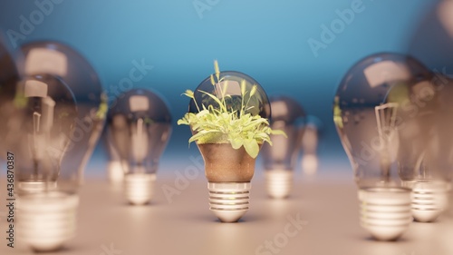 Green plants in a lightbulb representing clean energy