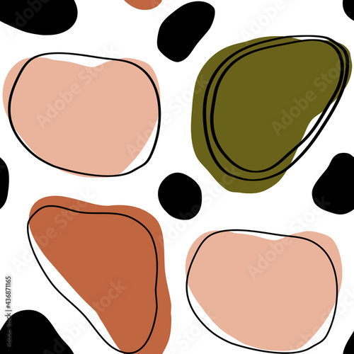 Hand drawn Colorful geometric various shapes and doodle objects seamless patterns background. Trendy fashion modern abstract contemporary minimalist art