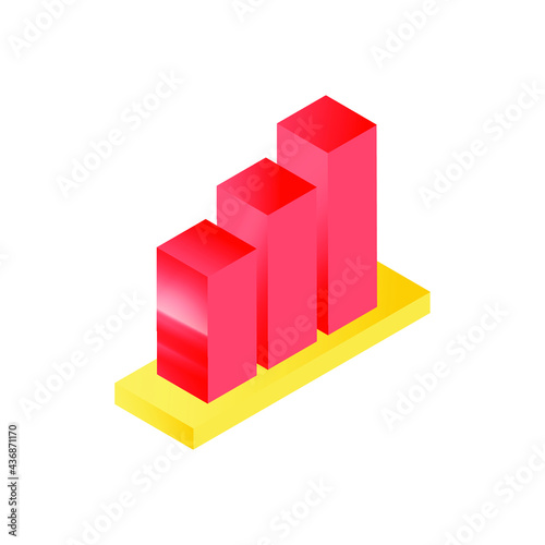 Isometric Red Icon. Modern Flat Vector Illustration. Bar Chart Sign. Social Media Template.