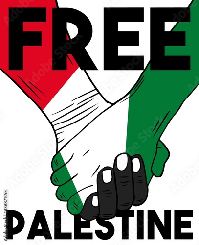 We stand with gaza typography with hand holding flag illustration design