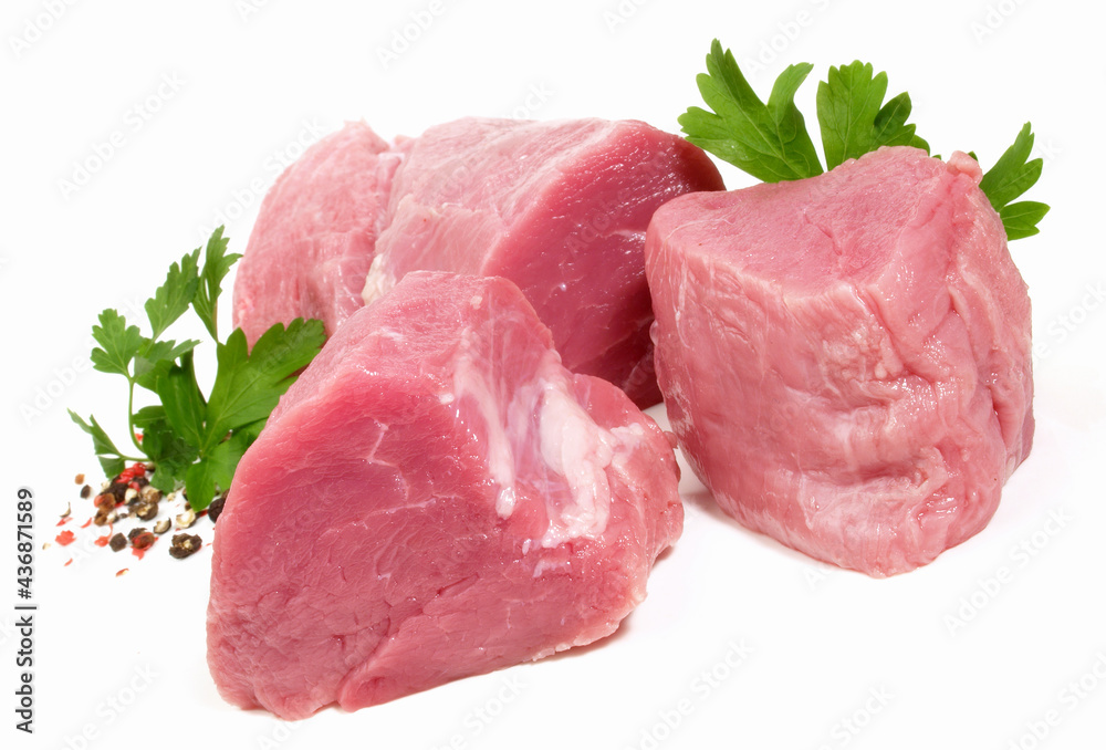 Veal Tenderloin - Mignon Cuts with Pepper Isolated on white Background Veal Tenderloin - Mignon Cuts with Pepper Isolated on white Background