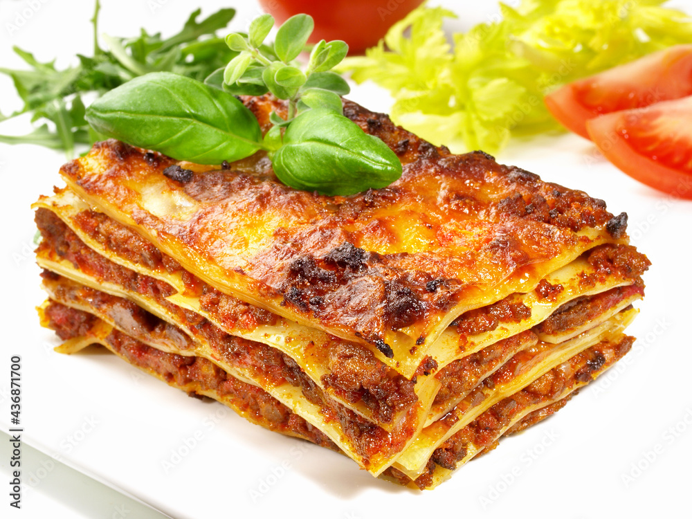 Classic Lasagne isolated on white Background