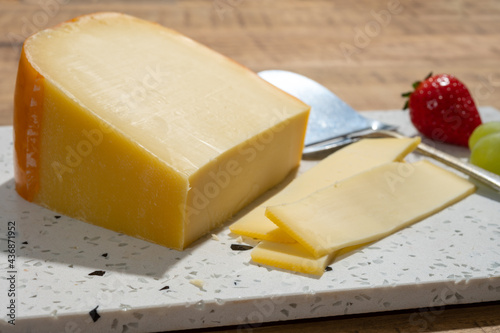 Cheese collection, piece of young Dutch gouda cheese made from cow milk in Netherlands