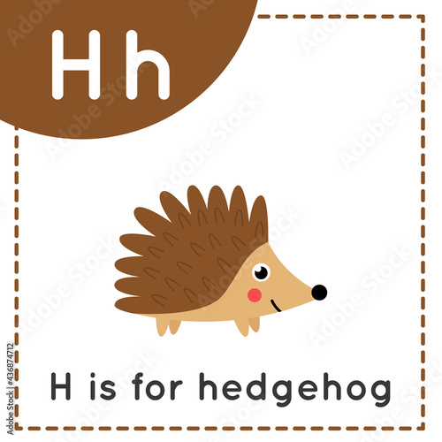 Learning English alphabet for kids. Letter H. Cute cartoon hedgehog.