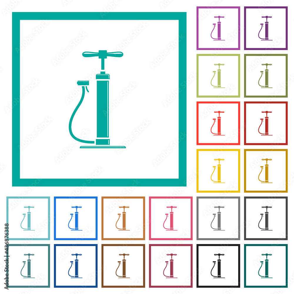 Air pump with gloss flat color icons with quadrant frames Air pump with gloss flat color icons with quadrant frames