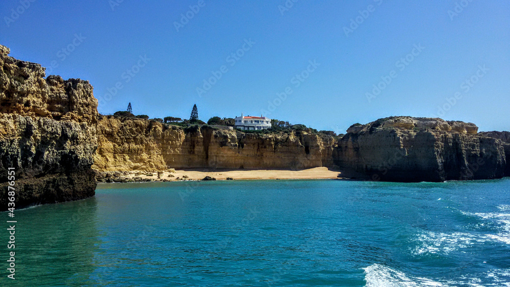 View of the sand beach in Albufeira coast, Portugal