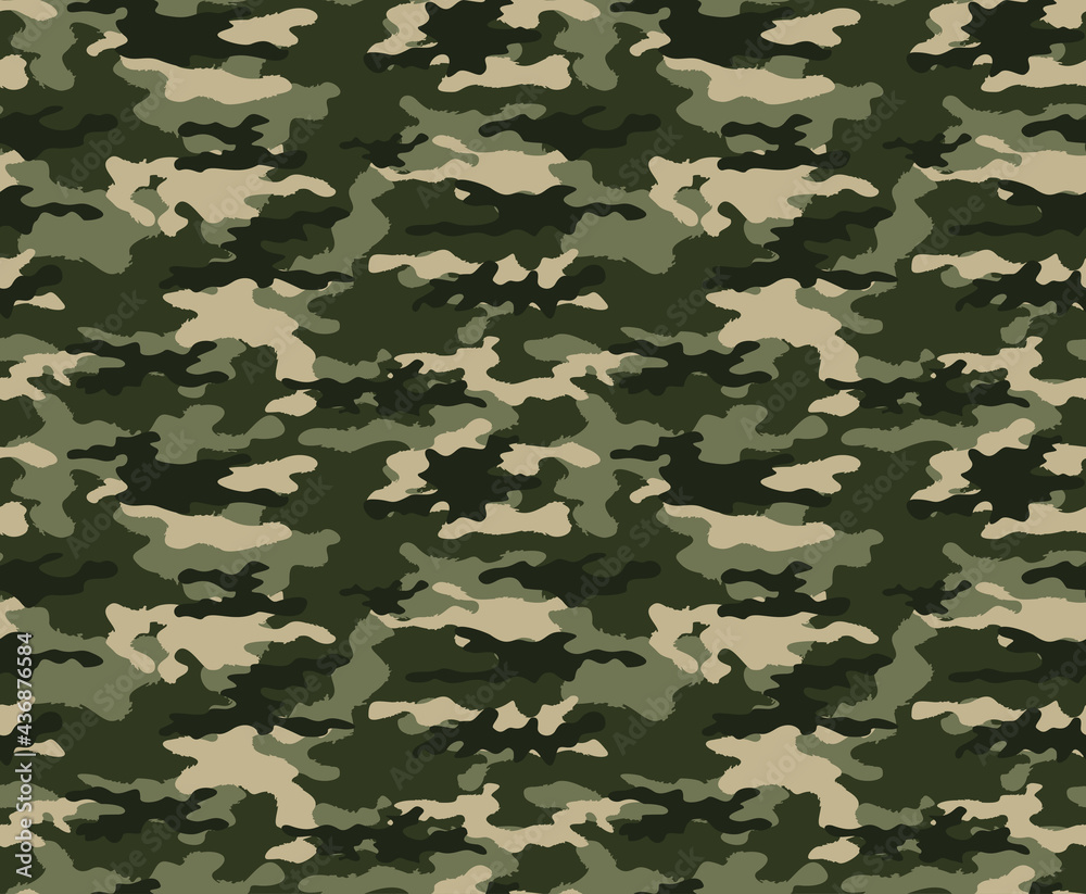 Fototapeta premium Green camouflage vector army pattern, forest background, classic print.