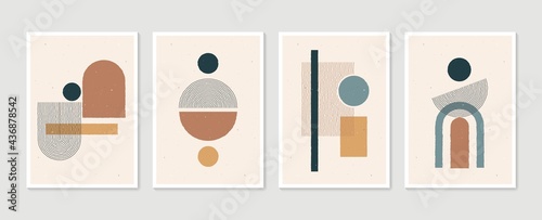 Fototapeta Geometric trendy set of abstract aesthetic minimalist hand drawn contemporary posters. Modern art ideal for wall decoration, interior poster design. Modern vector illustration.