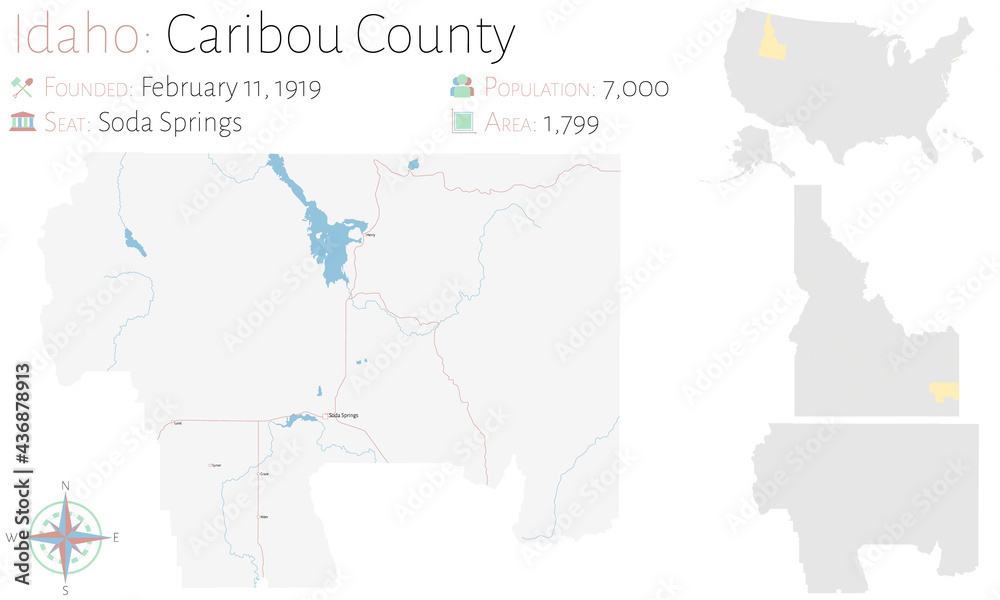 Large and detailed map of Caribou county in Idaho, USA.