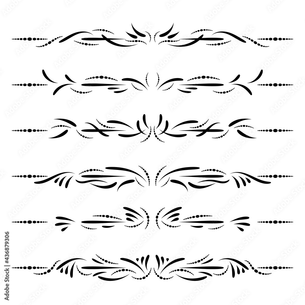 Fashion dividers. Underlines and text separators. Vector collection. Isolated vector set of borders for text, invitations, cards, books, menus. Design element. Fashion dividers. Underlines and text separators. Vector collection. Isolated vector set of borders for text, invitations, cards, books, menus. Design element.