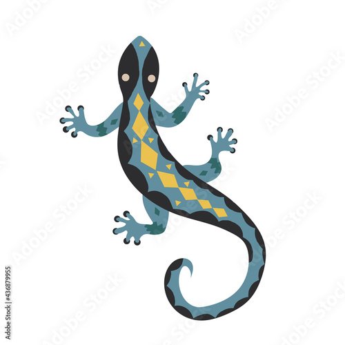 A lizard with ethnic patterns on a white background. Isolated design element on a white background. EPS10
