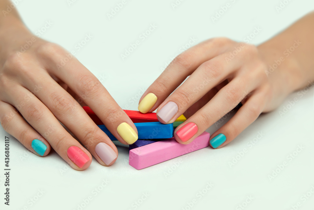 Woman getting nail manicure. Woman getting nail manicure.
