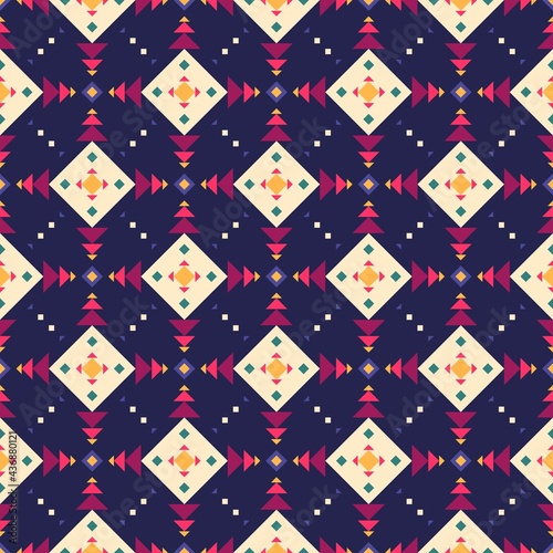Geometric ornament of rhombuses and triangles in the native American style. Seamless pattern for web, print, textile, wallpaper, card, wrapping paper and background
