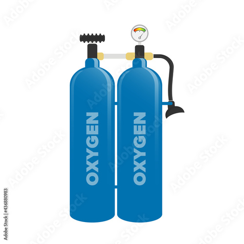 Swimming air tank. Blue compressed natural oxygen cylinder isolated on white.