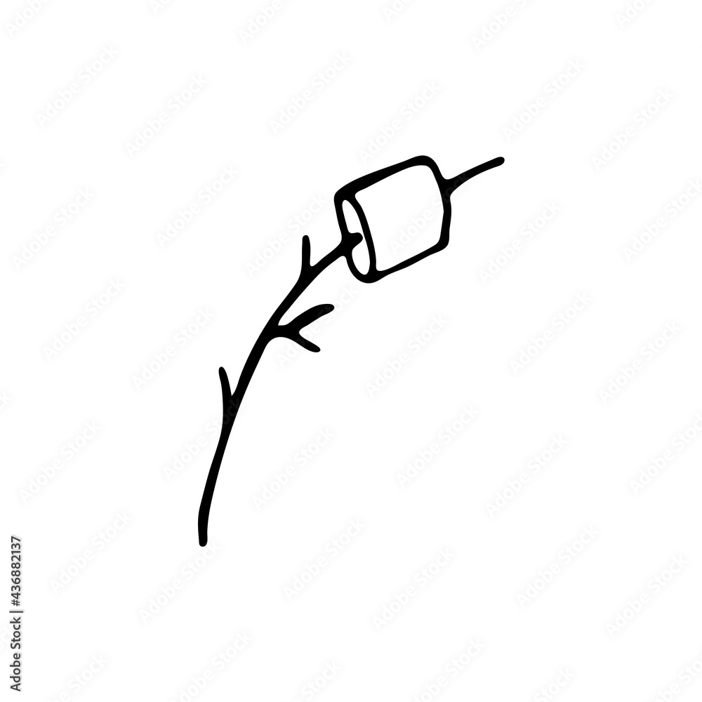 Doodle marshmallow on a stick. Isolated on white background drawing for