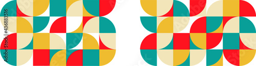 Bauhaus horizontal poster. Abstract geometric patterns. Rounded background elements set. Circles and square bauhaus banner vector illustration design