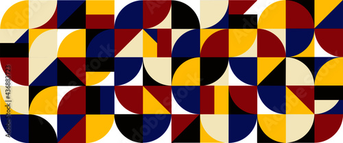 Abstract scandinavian bauhaus background. Modern colorful geometric vector pattern. Decorative trendy vintage 90's style. Bauhaus red, yellow, blue. black and white color wallpaper, brochure, poster