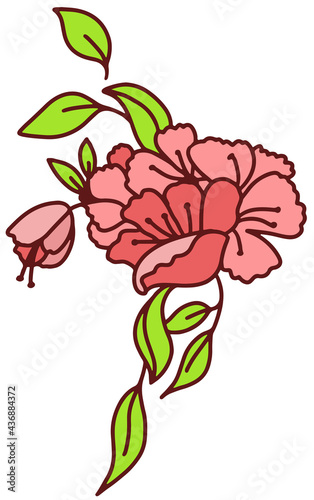 Rosehip flower and bud boutonniere a small bouquet. Doodle style line hand drawn . Vector illustration
