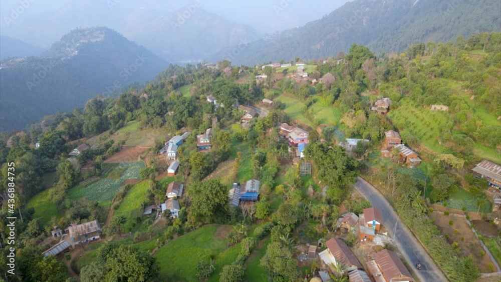 Village in the mountains of island in Nepal, aerial DRONE view Village in the mountains of island in Nepal, aerial DRONE view