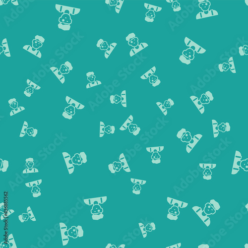 Green Jeweler man icon isolated seamless pattern on green background. Vector