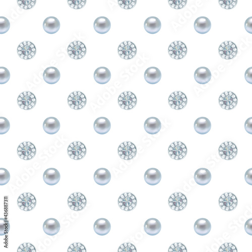 Pearl seamless pattern on white background. Mother nature. Jewelry illustration.
