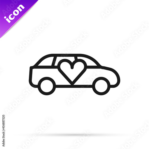 Black line Luxury limousine car icon isolated on white background. For world premiere celebrities and guests poster. Vector