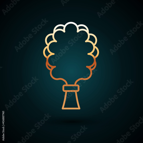 Gold line Sauna broom icon isolated on dark blue background. Broom from birch twigs, branches for Russian steam bath, sauna, washhouse. Vector