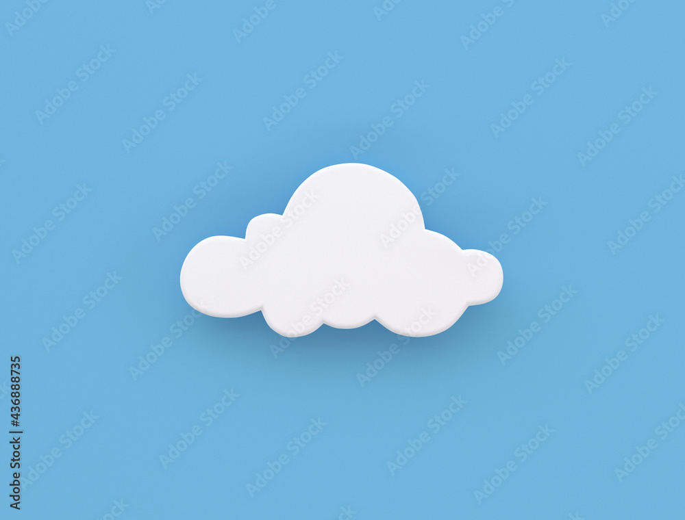 Cloud on a blue background. Simple geometric scene. White cloud icon. Top view, flat lay. 3d rendering Cloud on a blue background. Simple geometric scene. White cloud icon. Top view, flat lay. 3d rendering