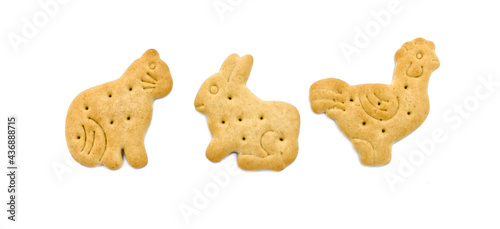 Dry baby zoological cookies isolated on white background.