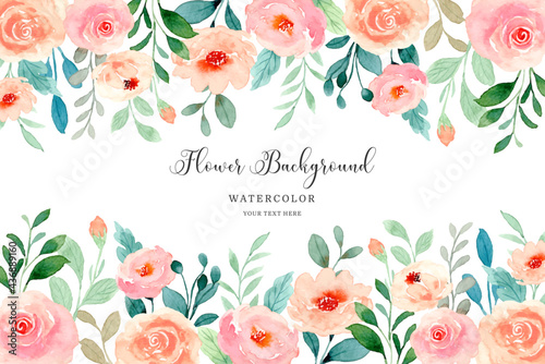 Watercolor pink rose flower frame background