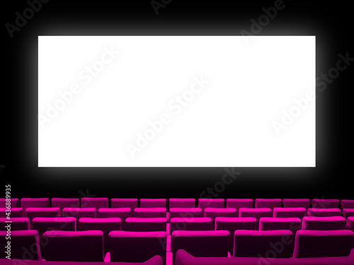 Obraz na płótnie Cinema movie theatre with pink seats and a blank white screen w salonie