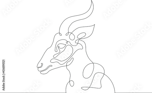 One continuous line.Antelope muzzle logo. Wild animal. Head profile of a gazelle.One continuous drawing line logo isolated minimal illustration.