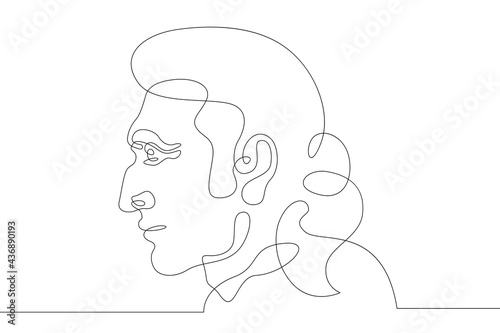One continuous line.Young man face profile portrait.One continuous drawing line logo isolated minimal illustration.Silhouette contour of a man.