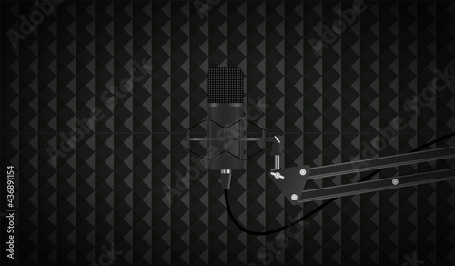 Soundproofed studio room. Recording studio, tripod with spider