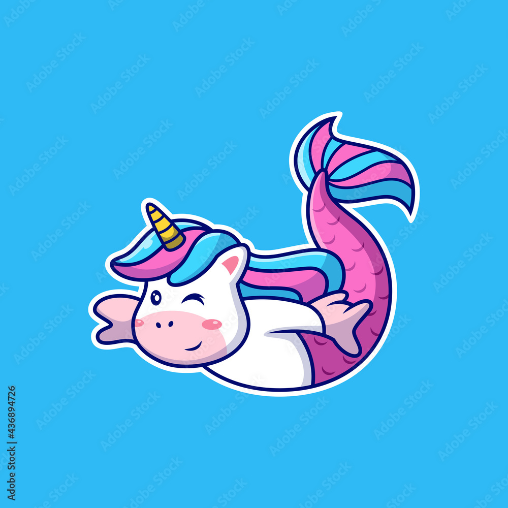 Mermaid Unicorn with Cute Pose. Animal Vector Icon Illustration, Isolated on Premium Vector Mermaid Unicorn with Cute Pose. Animal Vector Icon Illustration, Isolated on Premium Vector