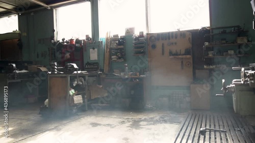 old lathe shop car repair room