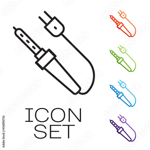 Black line Soldering iron icon isolated on white background. Set icons colorful. Vector