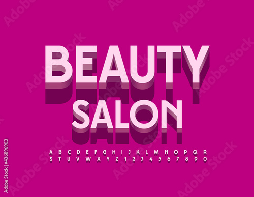 Vector trendy logo Beauty Salon. 3D Pink Font. Elegant Alphabet Letters and Numbers set