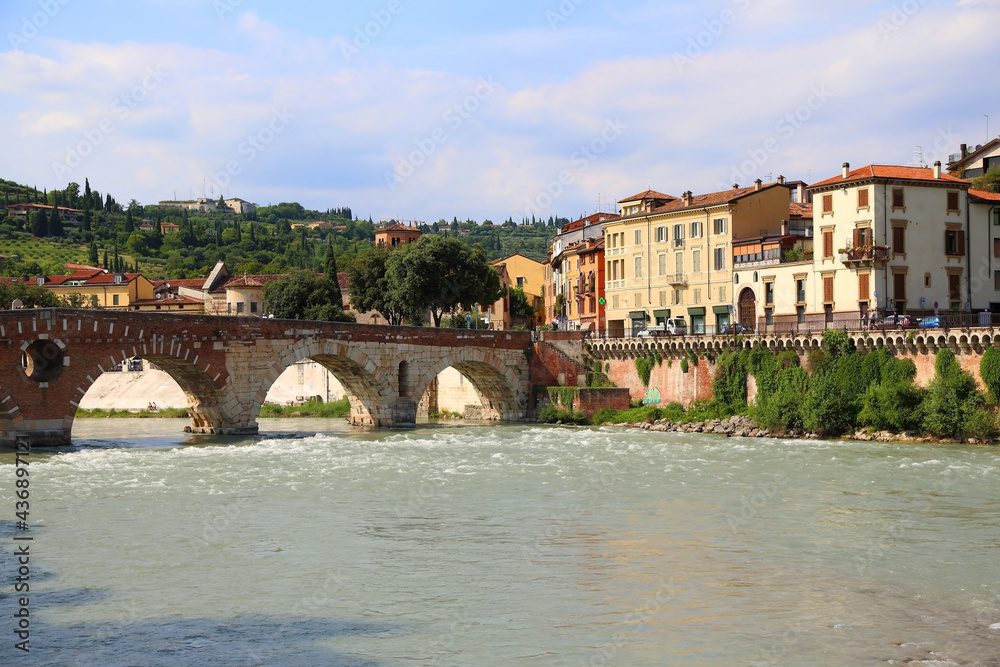 View of the bridge over the Adige river. Verona. Italy