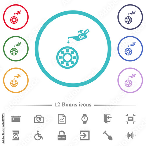 Oiler can and bearings flat color icons in circle shape outlines