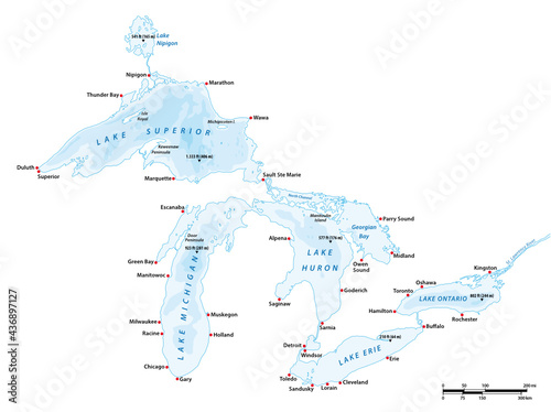 vector map of the Great Lakes, USA, Canada