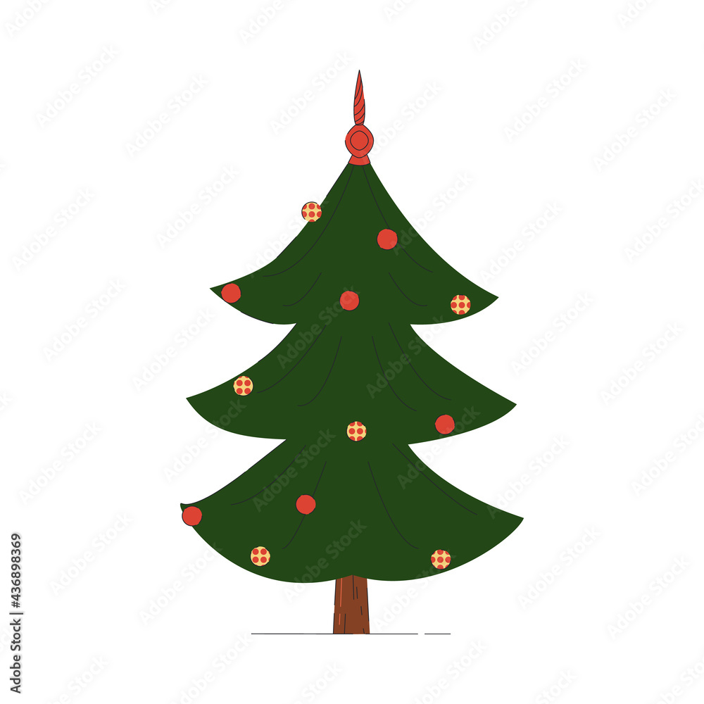 Retro style Christmas tree with decoration flat icon. Isolated vector illustration. Retro style Christmas tree with decoration flat icon. Isolated vector illustration.
