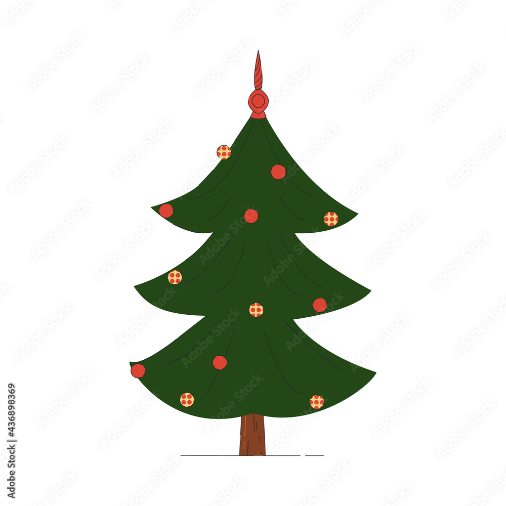 Retro style Christmas tree with decoration flat icon. Isolated vector illustration.