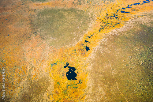 Miory District, Vitebsk Region, Belarus. The Yelnya Swamp. Upland And Transitional Bogs With Numerous Lakes. Elevated Aerial View Of Yelnya Nature Reserve Landscape. Famous Natural Landmark photo