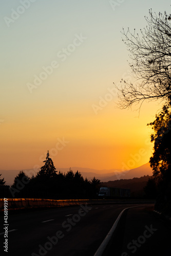 sunset on the road